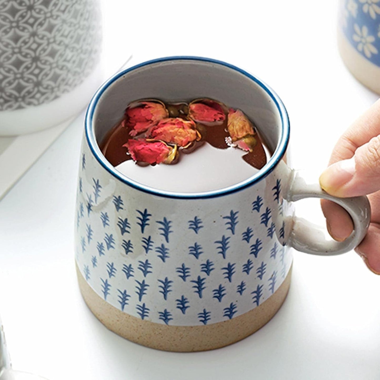 Retro Coffee Cup Ceramic Cup Japanese Garden Tea Cup Water Cup Embossed Stoneware Mug Couple Cup