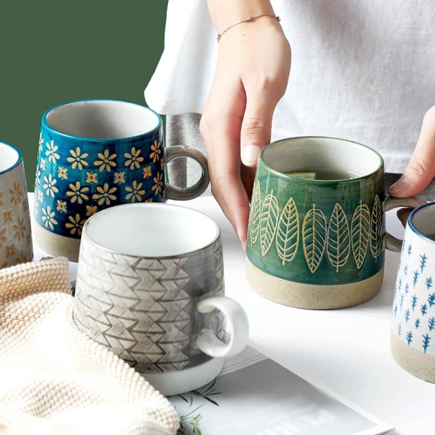 Retro Coffee Cup Ceramic Cup Japanese Garden Tea Cup Water Cup Embossed Stoneware Mug Couple Cup